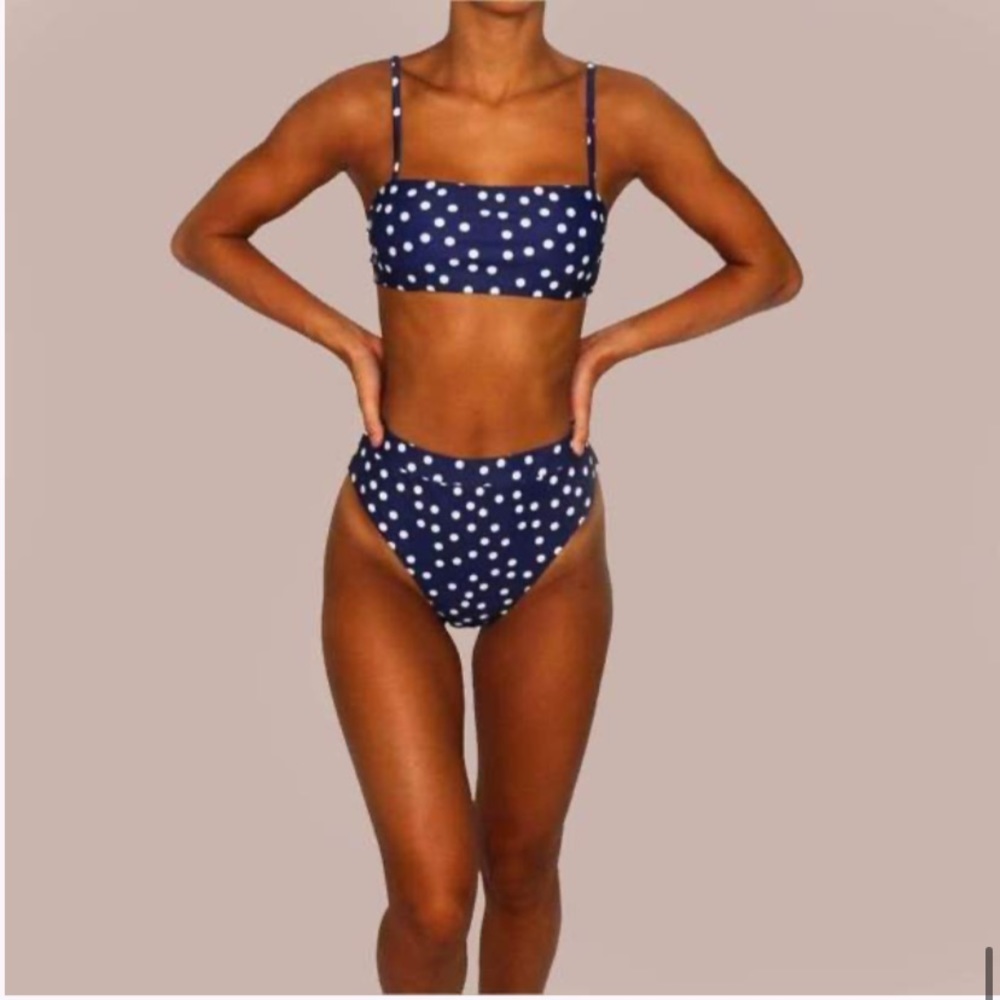 Arielle blue and white polka dotted swim suit